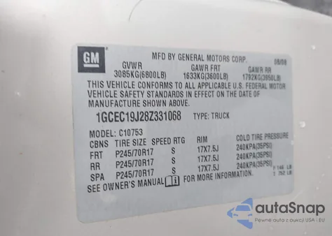 2008 Chevrolet Silverado 1500 Lt1 z USA, uszkodzony, nr VIN 1GCEC19J28Z331068